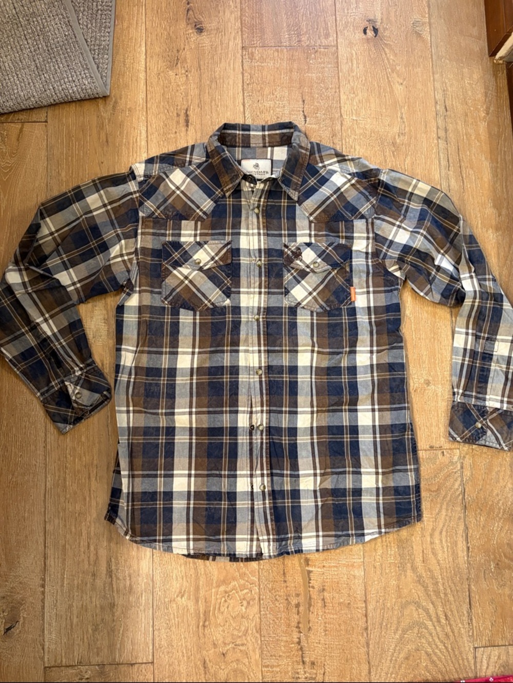 Legendary Whitetails Men's L Plaid Button-Down Shirt - Blue, Brown & White